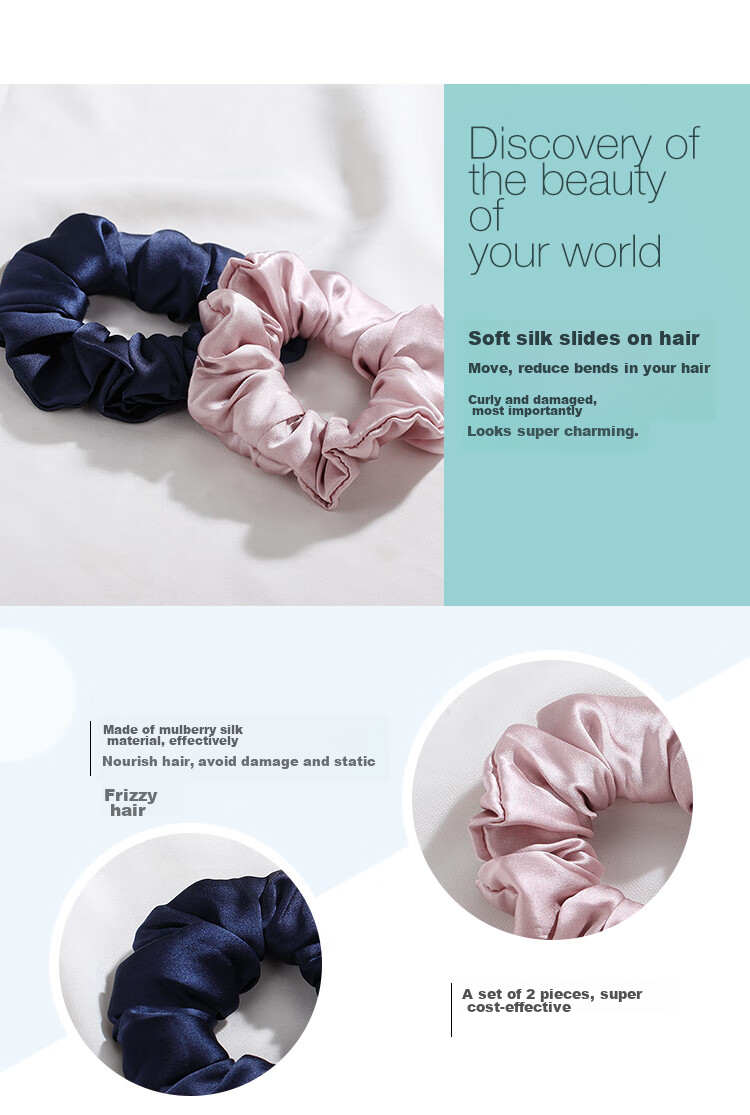 CHIMERA 2 Pieces Silk Hair Ties, Mulberry Silk Hair Bands, Hair Elastics, Hair Flowers, Hair Accessories for Women, Mid-Autumn Festival Gift 21