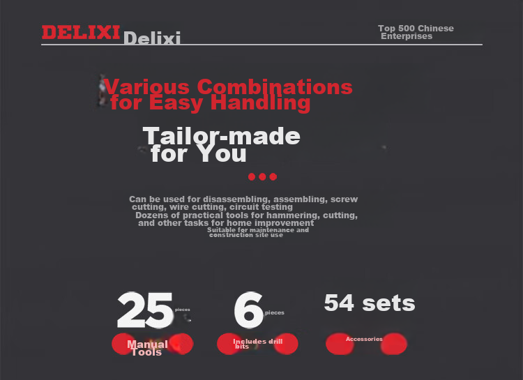 DELIXI ELECTRIC (DELIXI) Multi-Functional Lithium Battery Drill Set, Household Toolbox, Hardware And Electrical Tools, Woodworking Special Repair Kit 9