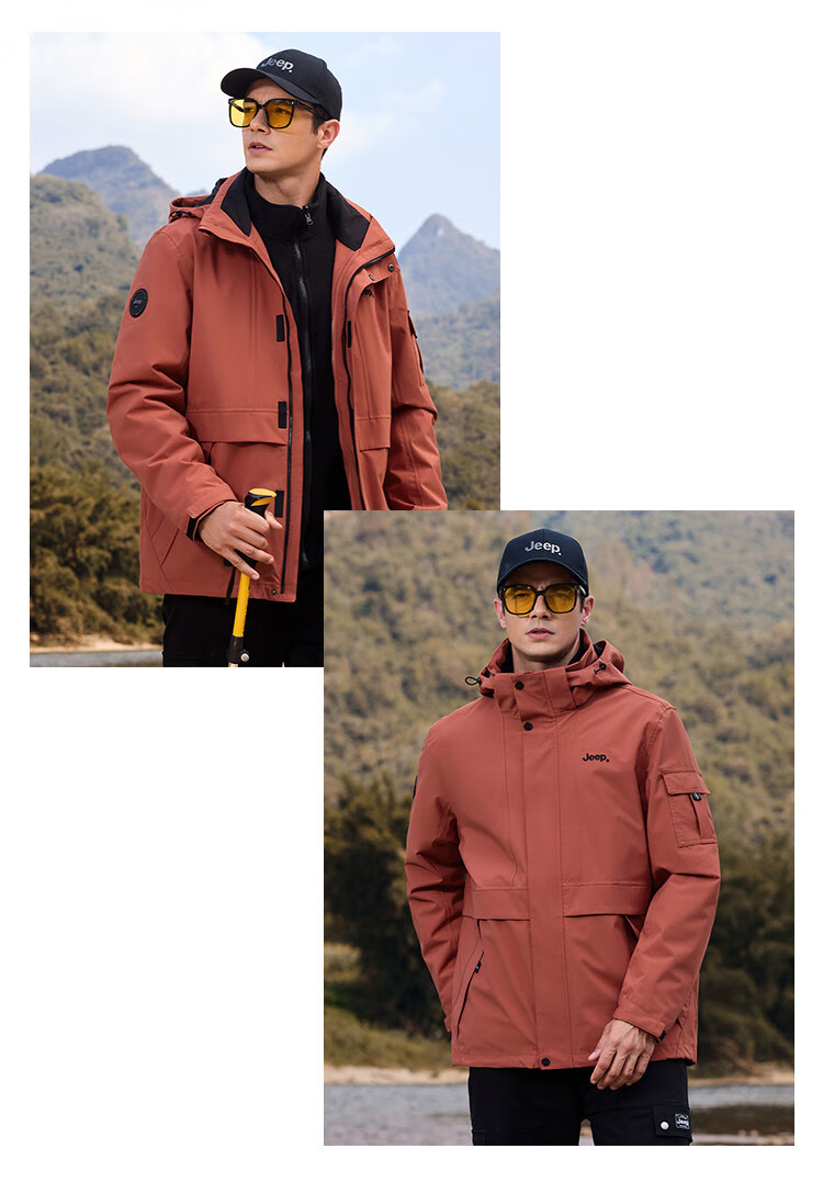 JEEP [Yuanzheng Series Windbreaker] Three-In Outdoor Hiking Jacket with Fleece Inner Layer, Spring And Autumn Windproof Coat for Me 11