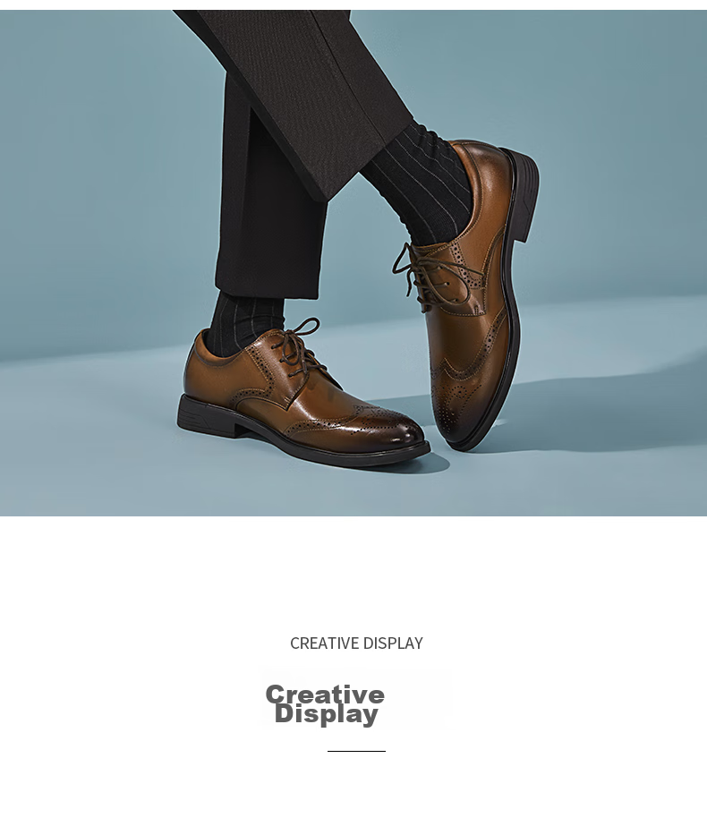 Aokang British-Style Brogue Carved Leather Shoes, Formal Business Shoes, Groom Wedding Shoes, Black, Size 43 11