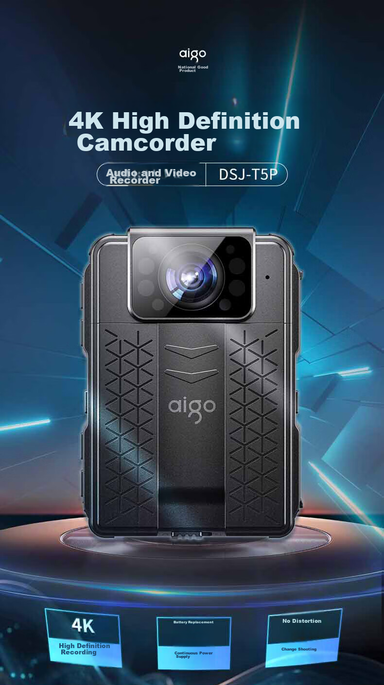 Aigo Body-Worn Camera, 4K High-Definition, Chest-Mounted Audio And Video Recording Evidence Collection Device, Compact And Portable T5P, 128GB 1