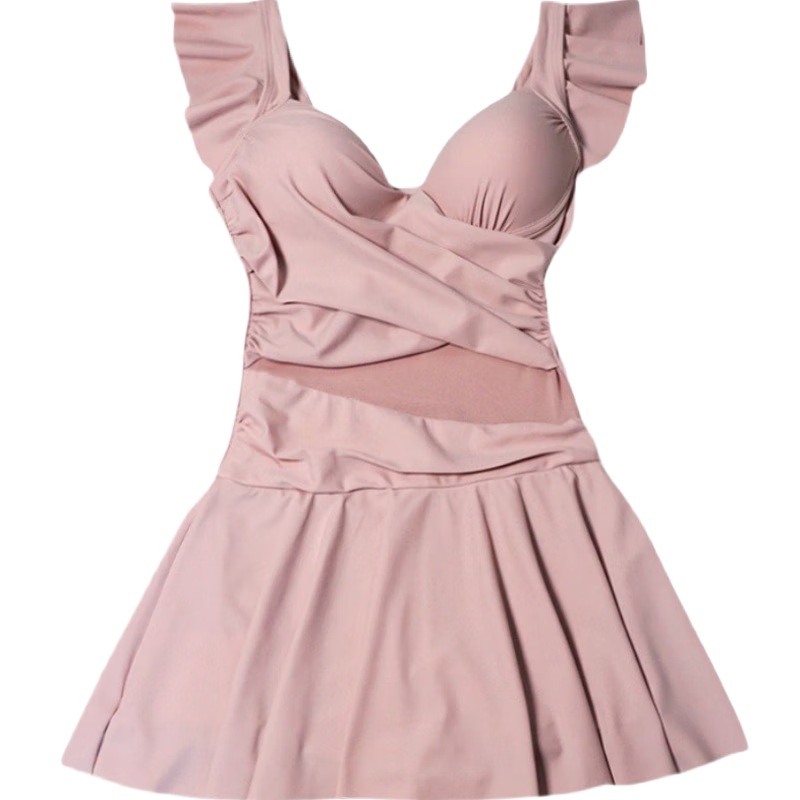 OMOM One-Piece Swimsuit for Women, Elegant Tummy Control Slimming Bralette for Small Chest, Push-Up Swimwear for Hot Springs, Pink, Size L