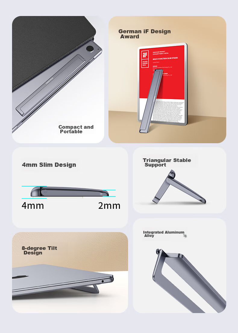 VOKAMO Invisible Portable Laptop Stand Compatible with Huawei Mate, Lenovo Computers, X Apple MacBook Pro/Air Laptops, Aluminum Alloy Computer Desk Support Riser 2