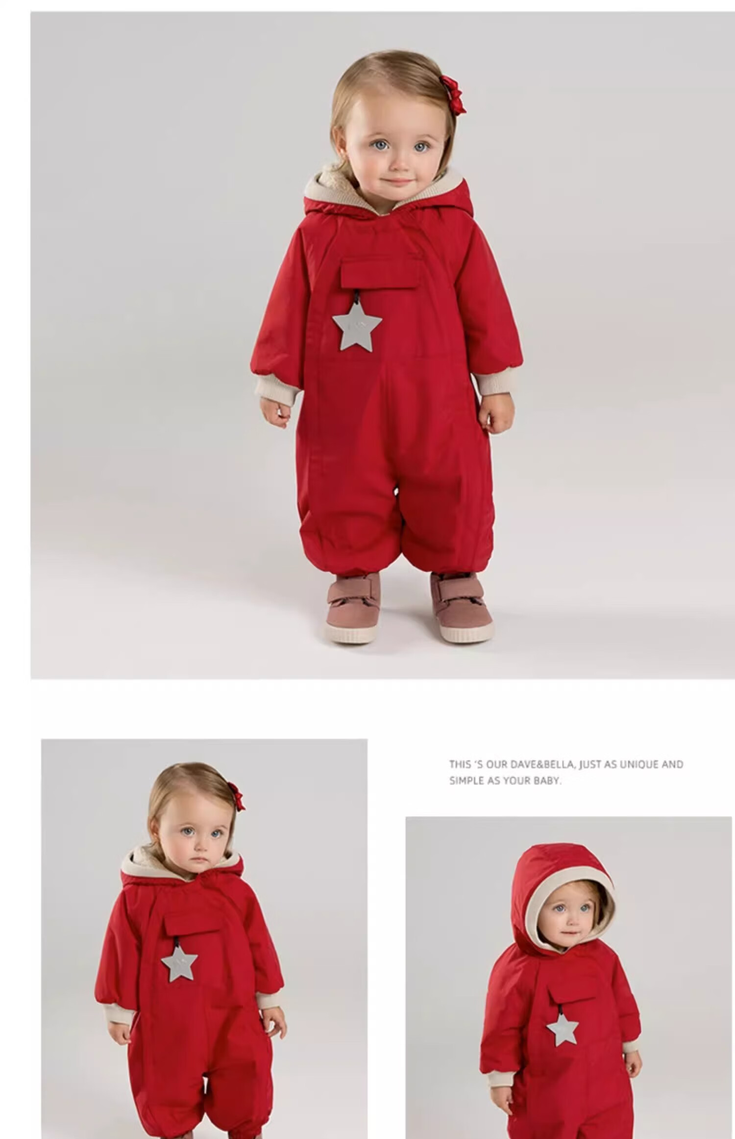 DAVE & BELLA [Same As in Mall] Winter Baby Clothes Fleece-Lined Thickened Onesie for Baby Boys And Girls 9