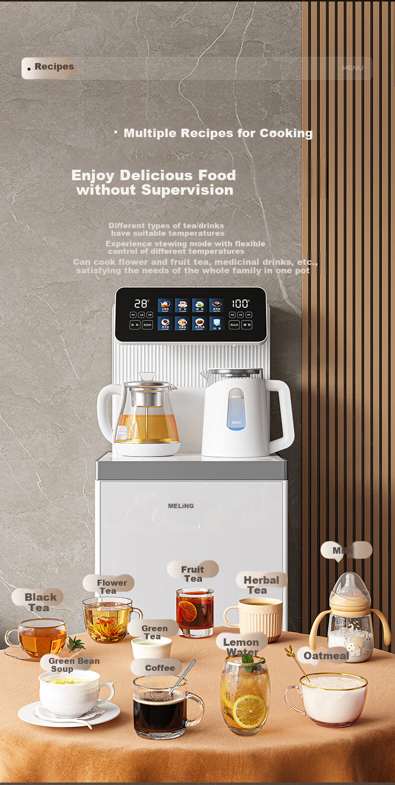 MeiLing Water Dispenser with Integrated Cabinet, Bottom-Mounted High-End Office Use, Steam Spray Tea Brewing, Multi-Temperature Adjustment, Smart Voice Control, Remote Control Tea Bar Machine 8977pro (Dual Coupling Model) 18