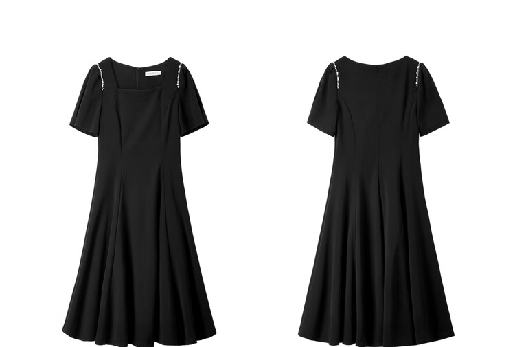 Sentubila Short-Sleeve Dress for Women, Summer Fashion Commuter Mid-Length A-Line Dress with Beaded Waist, Slimming Effect, Black, M 14