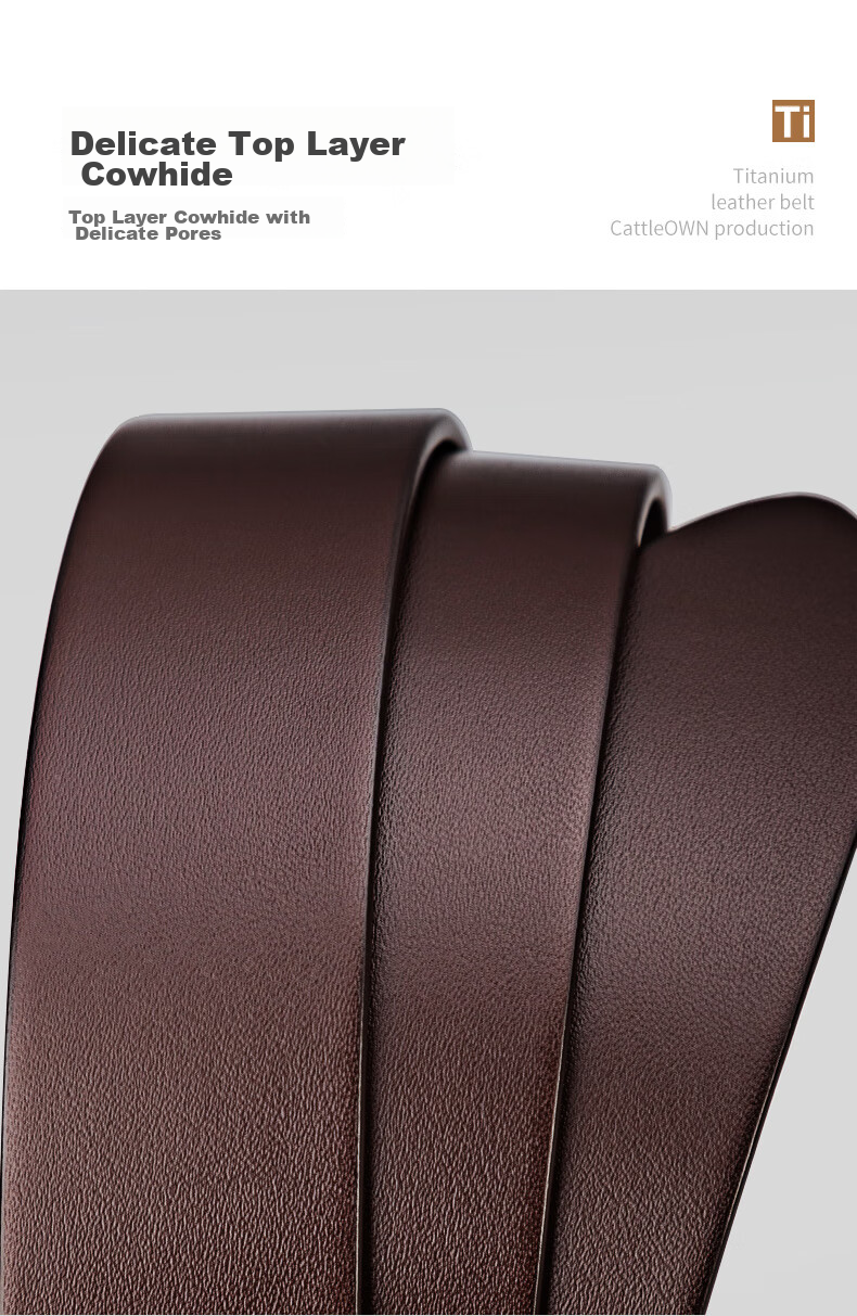 Cattlesboss Titanium Buckle Belt for Men, Luxury Top-Grain Leather Belt, Birthday Gift Box for Men, 3187, Deep Brown, 110cm 9