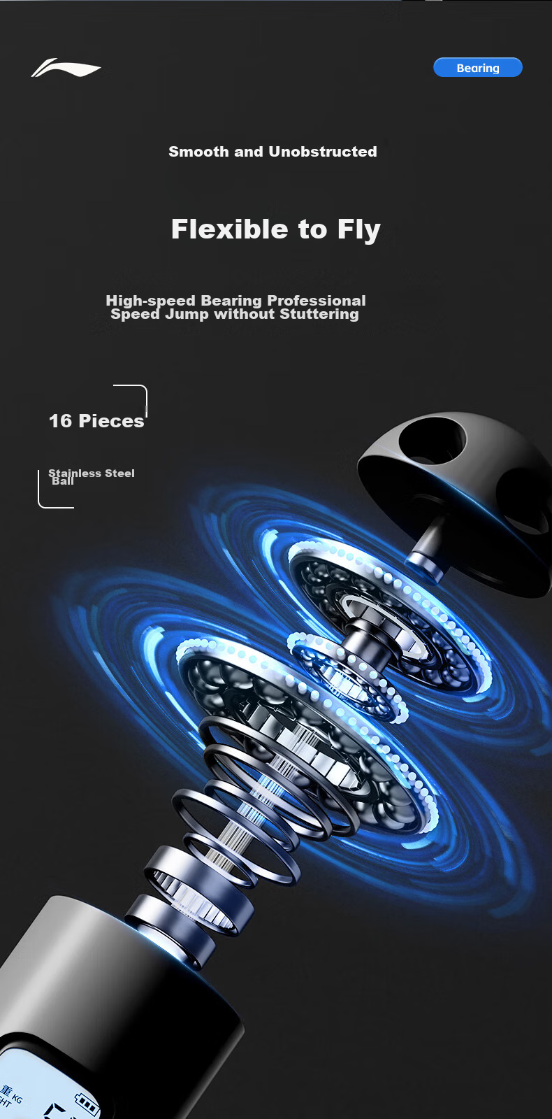 Li-Ning Counting Jump Rope for Middle School Students' Physical Education Test, Professional Fitness Steel Wire Rope 5