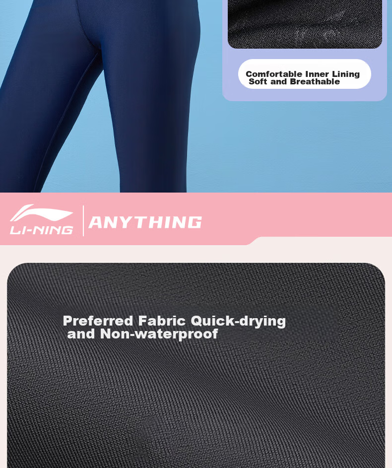 Li-Ning Women's Two-Piece Swimsuit with Long Sleeves And Pants, Conservative Surfing Suit, Beach Sun Protection Hot Spring Swimwear 518, Blue-Gray, L 11