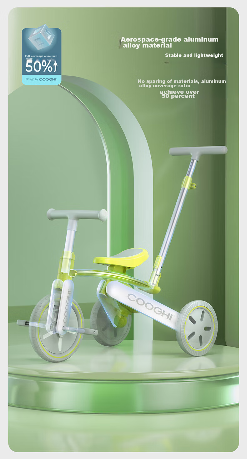 COOGHI Children's Tricycle K3 Pedal Bike for Ages 1-4, Stroller Toy, Foldable Pushchair, 5-In Birthday Gift 19
