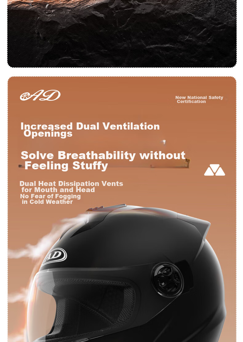 AD New National Standard 3C Certified Electric Vehicle Helmet for Men And Women, All-Season Battery-Powered Scooter Safety Helmet, Men's Winter Anti-Fog Warm Neck Gaiter Full-Face Helmet, Class A Motorcycle Helmet, 176 Matte Black 11