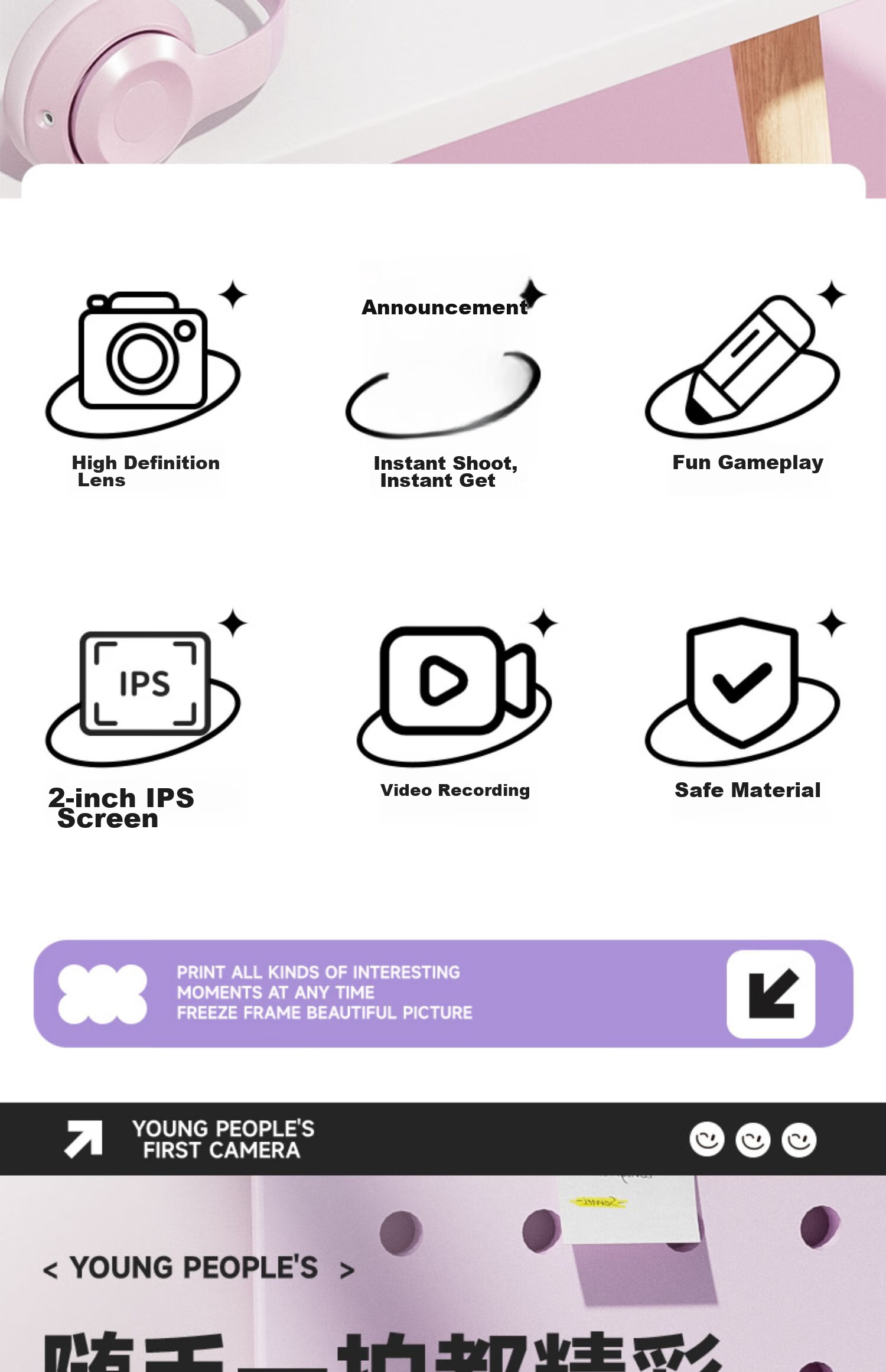 MAQUCC Children's Instant Camera, Direct Photo Output for Students Aged 3-6 Girls' Toy, High-Quality Practical Birthday Gift, 7-8 Years Old, S9 White + 3 Rolls of Film 3