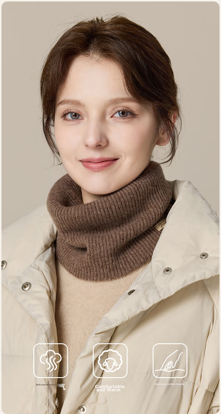 JIUMU Pure Wool Warm Neck Gaiter for Women, Autumn And Winter Thickened Cold-Proof Neck Protector, Winter Outdoor Scarf for Wome 7