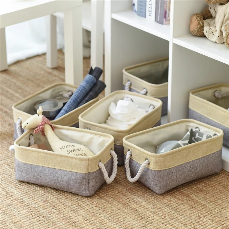 EEKIKS Storage Basket Laundry Hamper, Cotton Linen Blue Medium Size 11