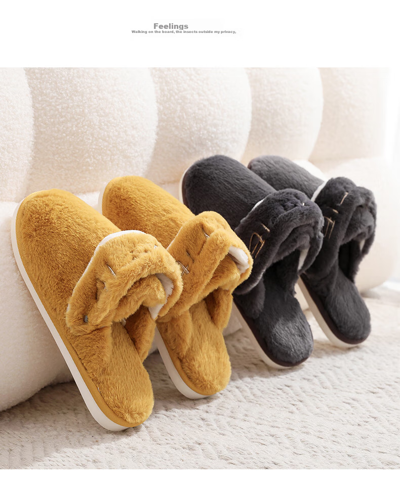 GUOLUOFEI Couple's Cotton Slippers, All-Season Autumn Home Plush Fleece-Lined Warm Soft-Soled Cotton Shoes for Men And Women, Iron Gray, Size 43-44 10