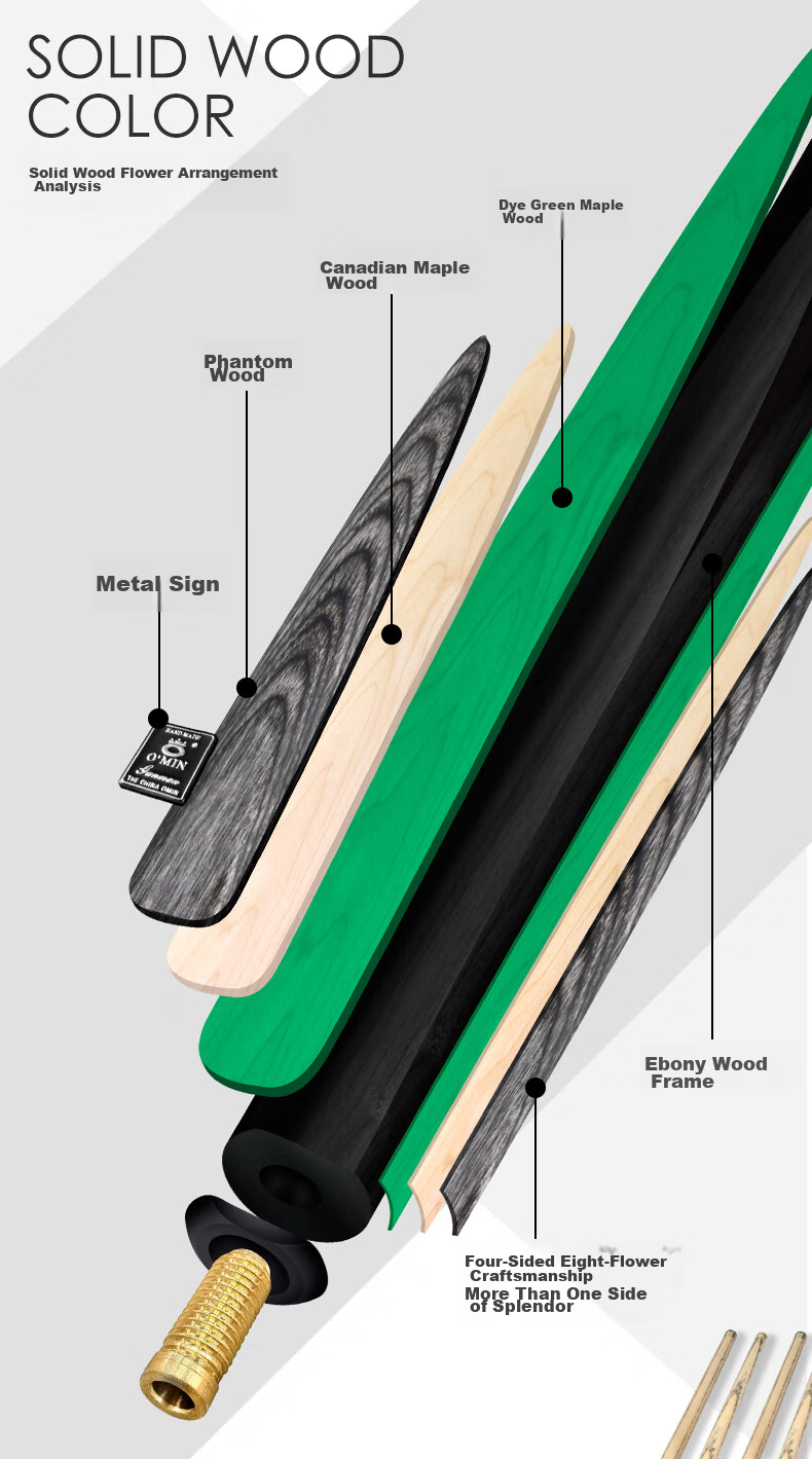 Aomi New Generation Green Storm Snooker Cue, Small Tip, Chinese 8-Ball Cue, Separate 10mm Gun Hand Series 6