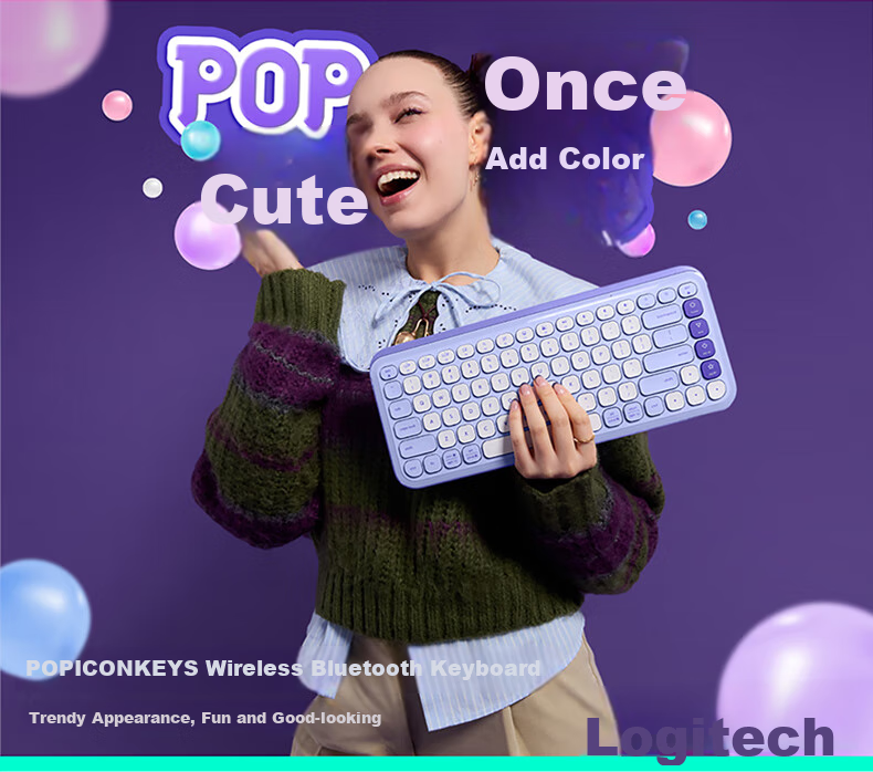 Logitech POP ICON KEYS Bubble Keyboard Bluetooth Office Keyboard Wireless Keyboard AI Portable Keyboard Laptop Keyboard Purple 85 Keys 1