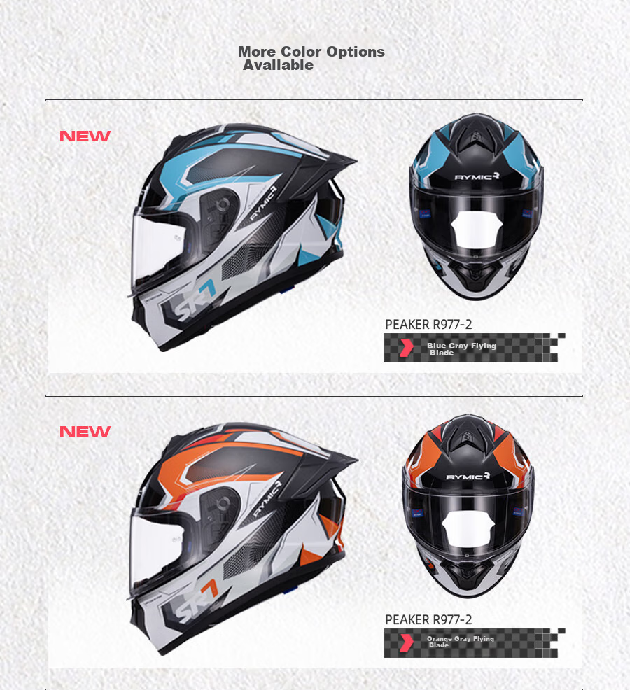 RYMIC Motorcycle Helmet, Full-Face, 3C Certified, Professional Motorbike Riding Helmet, All-Season Use, for Men And Women, R977 Silver Gray, XL Size 17