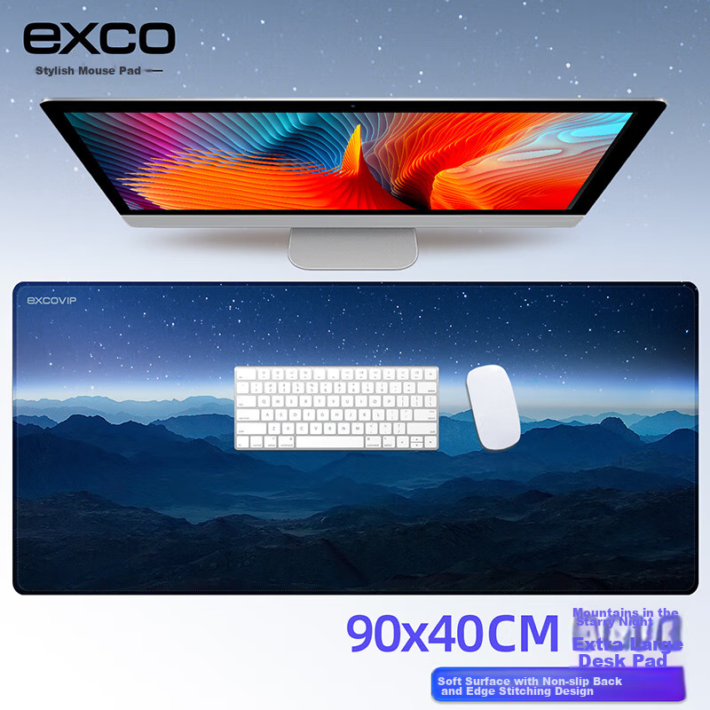 EXCO Mountain Starry Night Mouse Pad, Extra Large Desk Mat 900*400mm, Laptop Keyboard Pad, Computer Office Lock Edge Cute Cartoon E-Sports Edge Gaming Desk Mat 0139 3