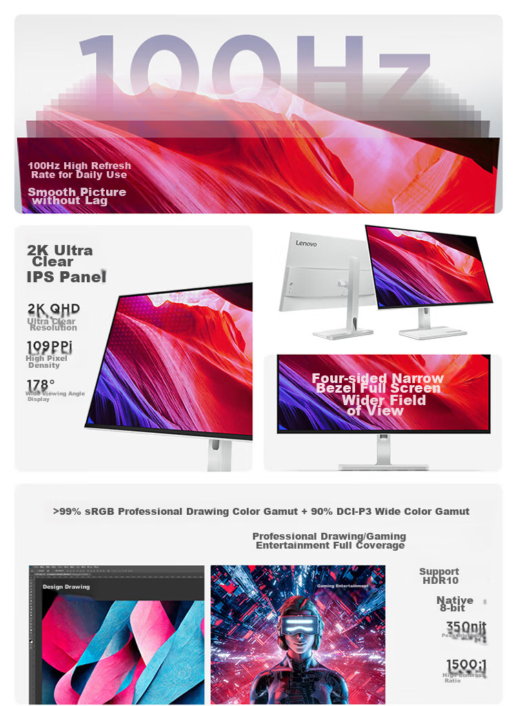 Lenovo 23.8-inch Full HD 100Hz Native 99% sRGB Professional Color Gamut Three-Sided Narrow Bezel Office Monitor L24-4e 2