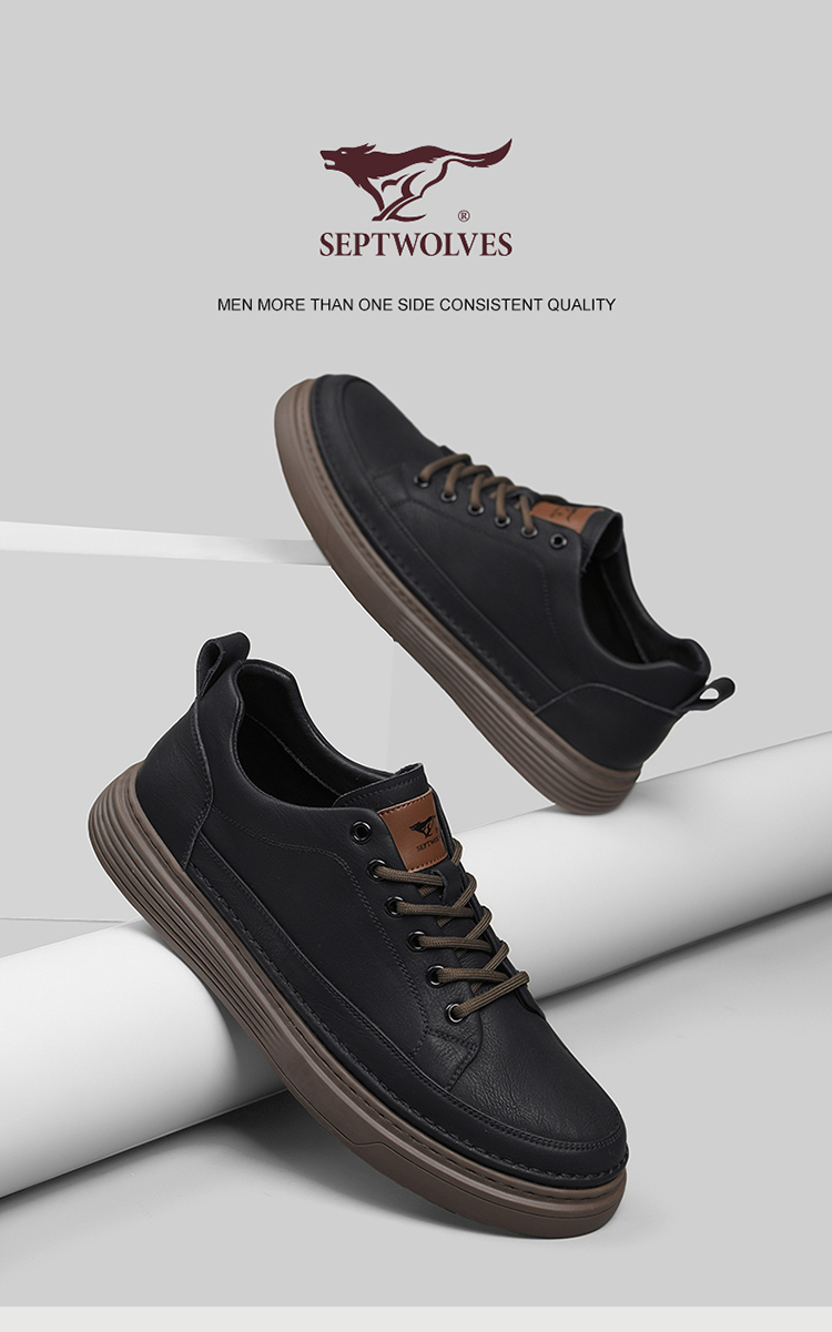SEPTWOLVES Men's Versatile Shoes, Men's Sneakers, Men's Leather Shoes, Casual Shoes for Men W8333083270 Black-Brown 38 1