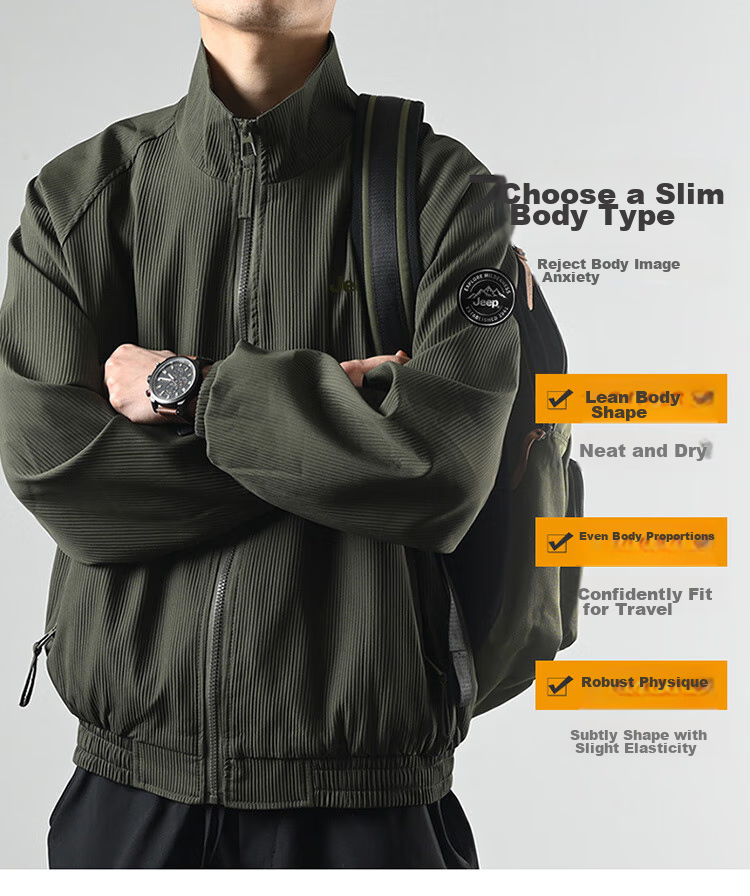 JEEP Men's Jacket, Spring And Autumn Outerwear, Loose-Fitting Trendy Stand-Collar Casual Clothing for Men, Army Green, 2XL 9