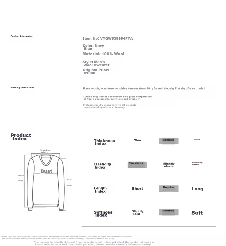 YOUNGOR [100% Wool] Autumn And Winter Men's Warm Business Casual Round Neck Sweater VYQW639994FYA, Navy Blue, S 5
