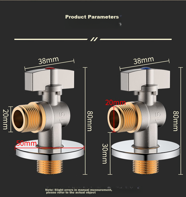 BSITN High-Flow Angle Valve Brass Core Gas Water Heater Ball Valve, 1/2 Inch, Figure-Eight Valve, Suitable for Both Cold And Hot Water, 2 Pieces, B705 19