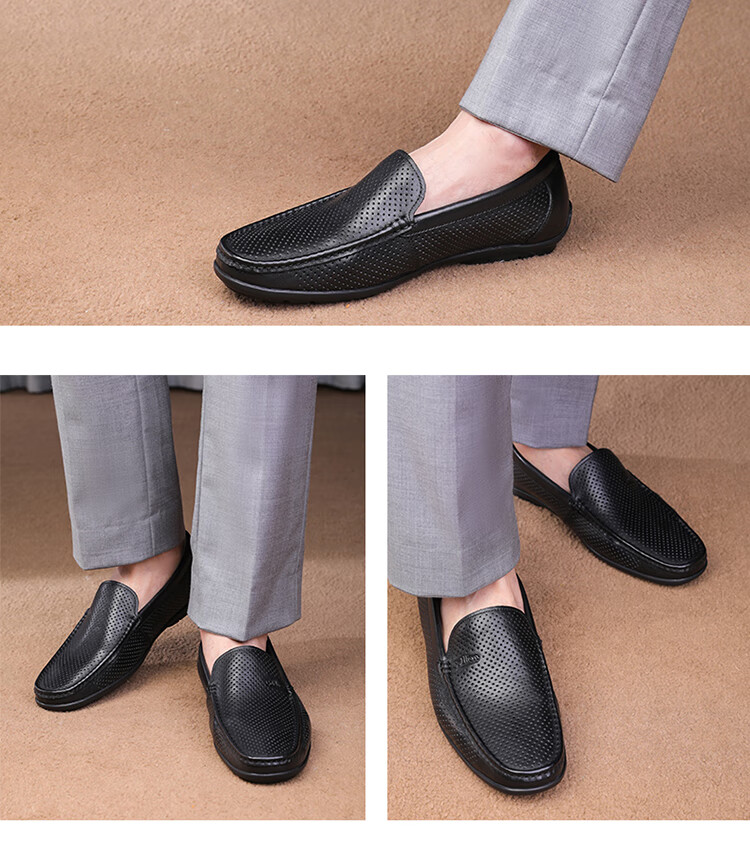 Goldlion Men's Shoes, Breathable Perforated Business Casual Shoes, Hollow Driving Shoes, 567820080ALD, Black, Size 37 13