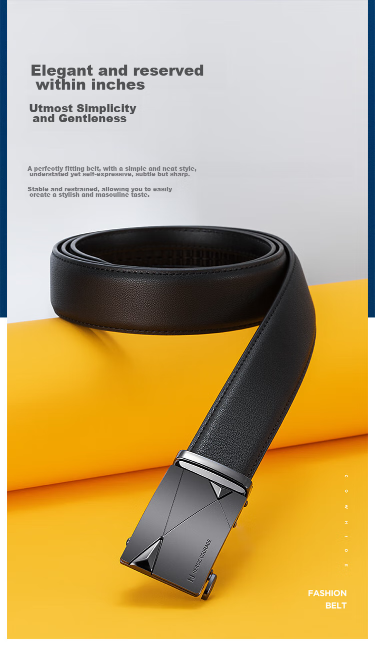 HLA Men's Belt with Automatic Buckle, Genuine Leather Business Waistband, Fashionable Birthday Gift for Young Men And Boyfriends 3