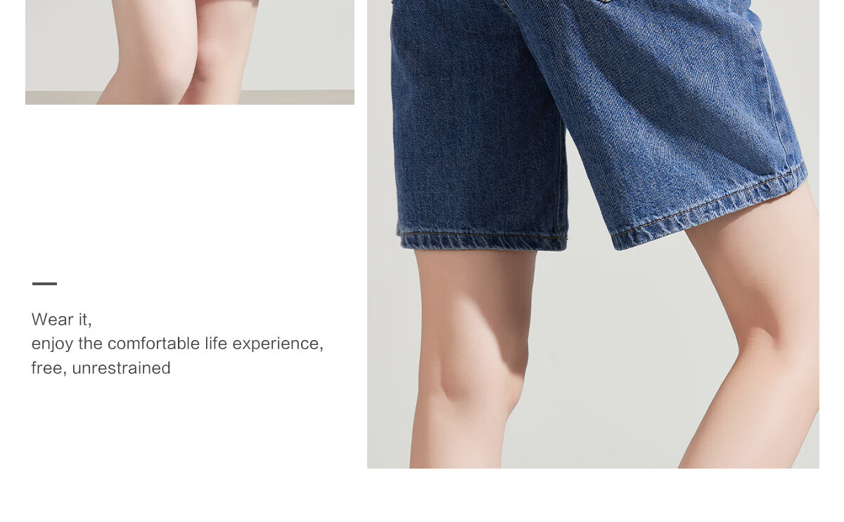 Halo Queen Women's Denim Shorts, Summer A-Line, Contrasting Colors, Slimming, Retro Hot Pants, High-Waisted, Leg-Lengthening, H52N030 20