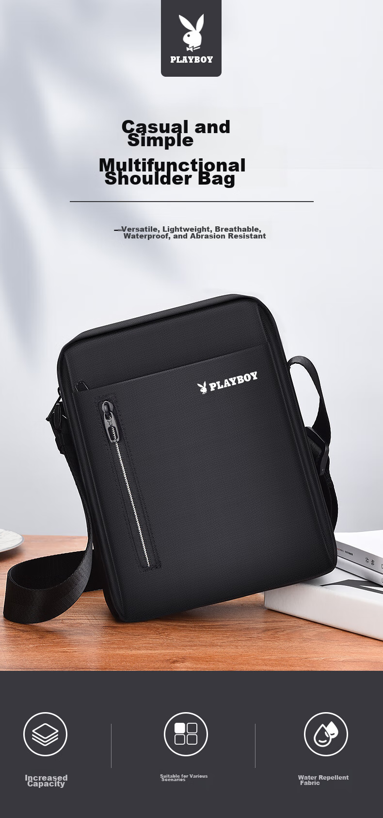PLAYBOY Shoulder Bag for Men, Crossbody Bag, Casual Small Backpack, Men's Handbag, Large Capacity Portable Bag for Outdoor Activities And Phone Storage, with Printed Patter 1