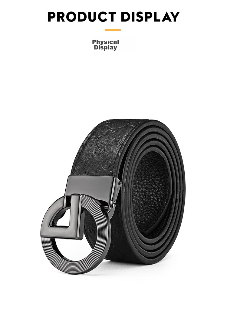 Goldlion Men's Buckle Leather Belt, Top-Grain Cowhide Smooth Buckle Waistband, Casual Trouser Belt Gift Box, Birthday Gift 8