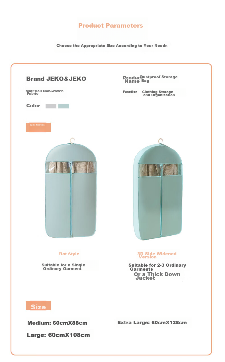 JEKO&JEKO Clothing Dust Cover, Dust Bag Set of 10, for Coats And Down Jackets, Garment Storage Bag, Transparent Clothes Cover, Hanging Bag, Blue 11