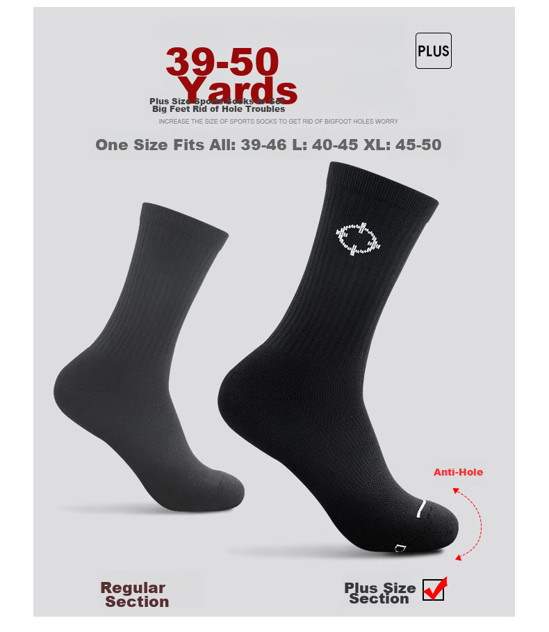 RIGORER High Tube Mid Tube Men's Adult Casual Elastic Socks Z119140322-1, Black (3 Pairs), L 1