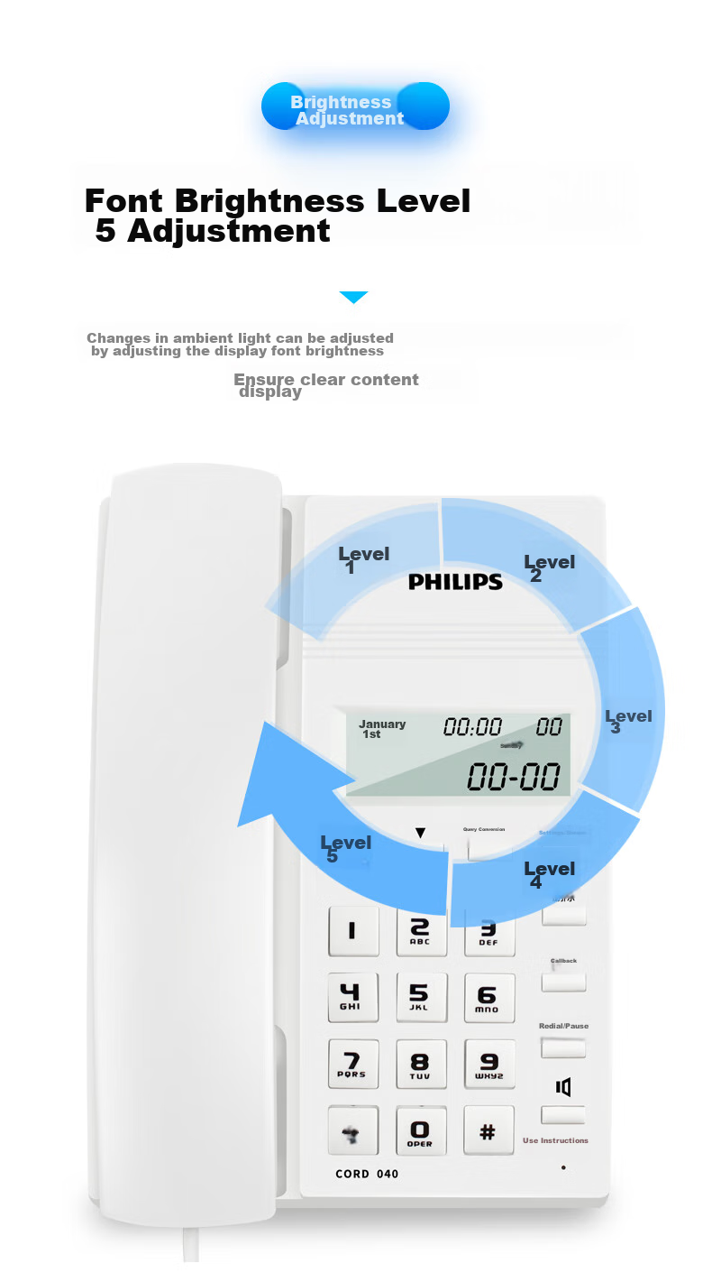 PHILIPS Landline Telephone, Corded Phone for Office And Home Use, Hands-Free Calling, Battery-Free, Caller ID, CORD040 Blue 6