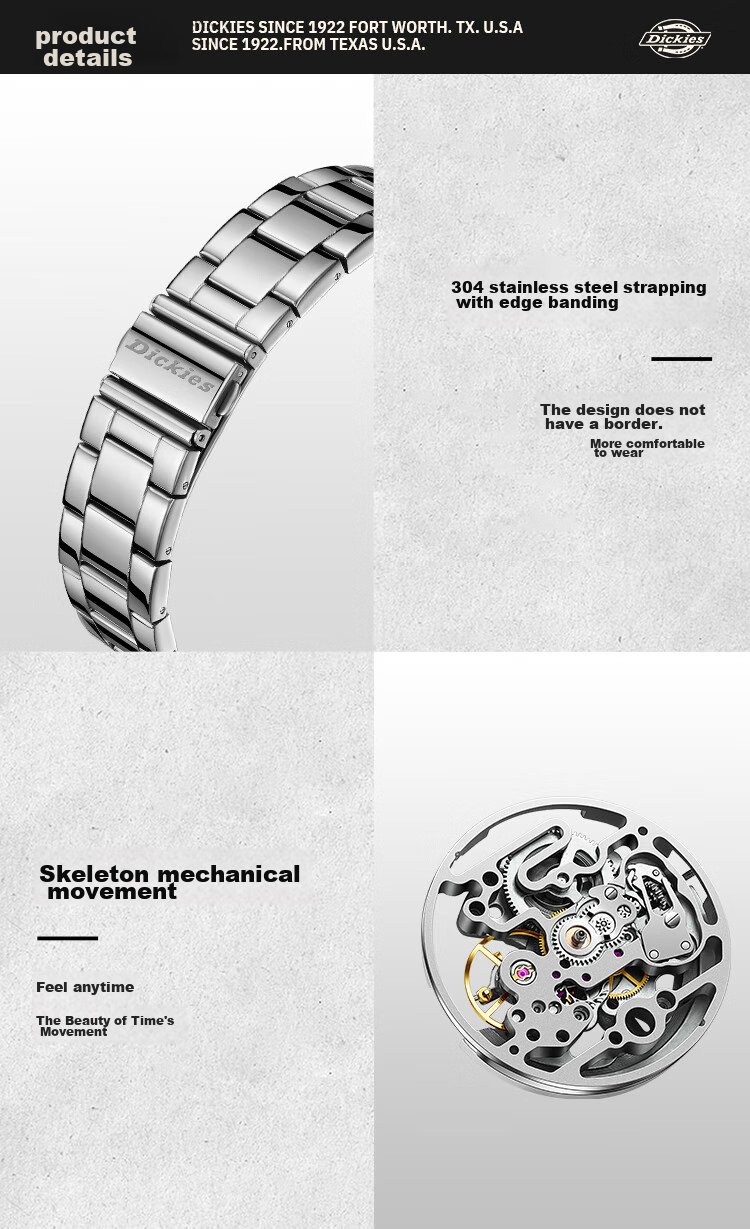 Dickies Men's Mechanical Skeleton Watch with Luminous Hands, Fashionable Mechanical Timepiece Gift, New Model CL-549 for 2026, Gree 10