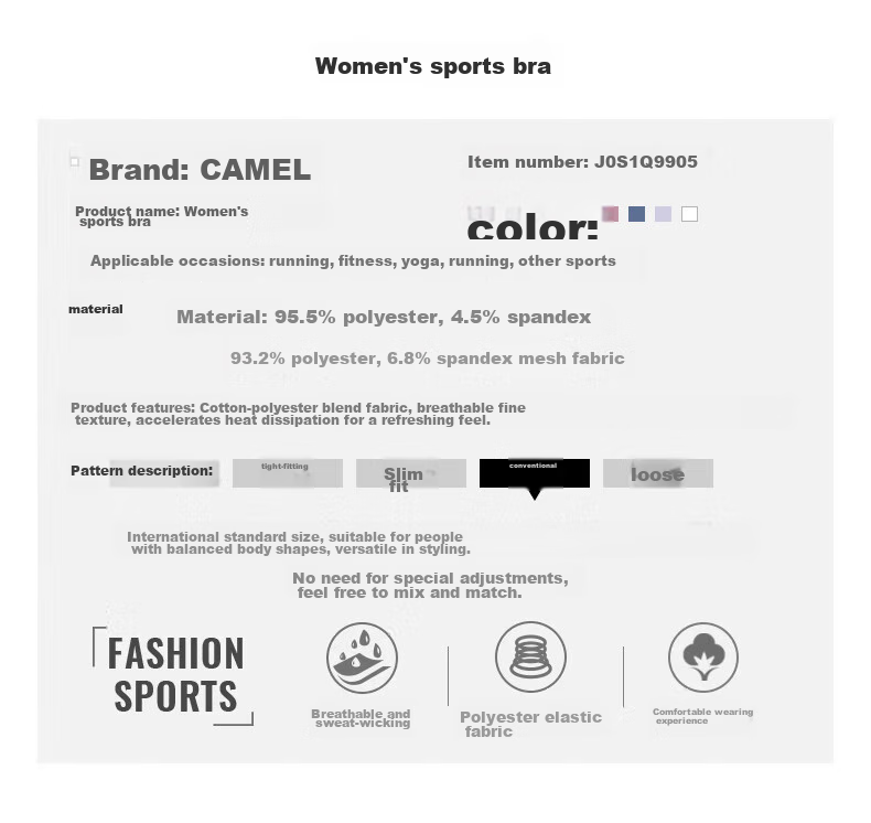 CAMEL Sports Bra for Women, Running Yoga Fitness Outer Wear Vest Bra J0S1QL9905 Light Purple XXL 21