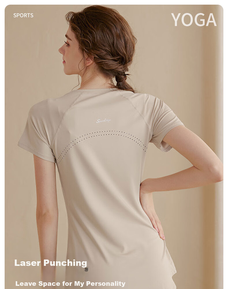 XUEXIMAN Yoga Wear Sports Top for Women, Summer Quick-Dry Short-Sleeve T-Shirt, Mid-Length, Hip-Covering, Slimming, Breathable, for Running And Fitness 1