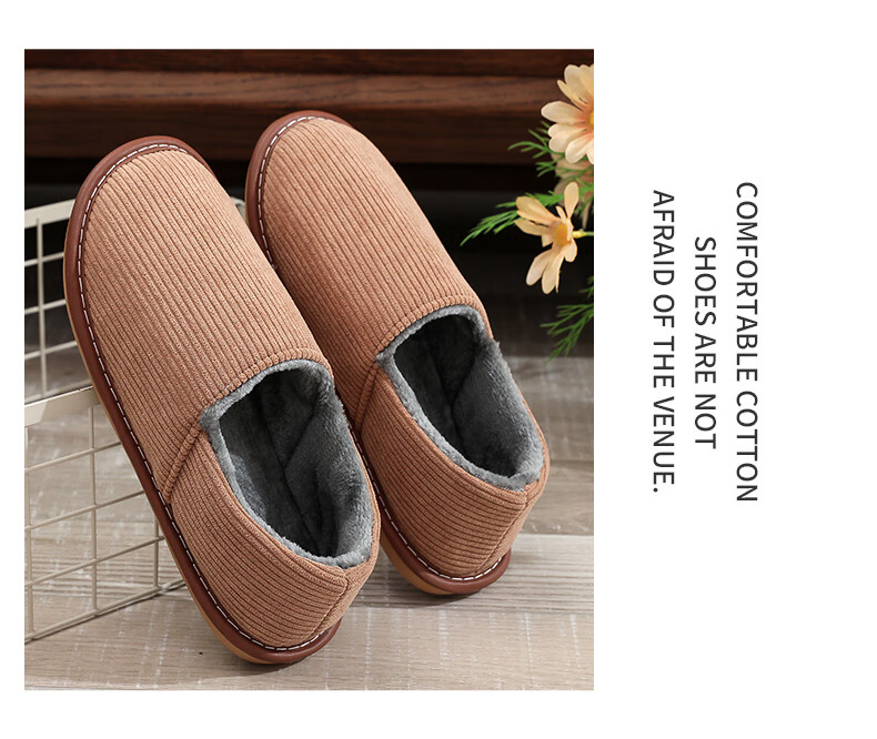 GUOLUOFEI Cotton Slippers for Men And Women, Indoor Home Non-Slip Soft Sole Fleece-Lined Warm Slippers, Wine Red, Size 34-35 12