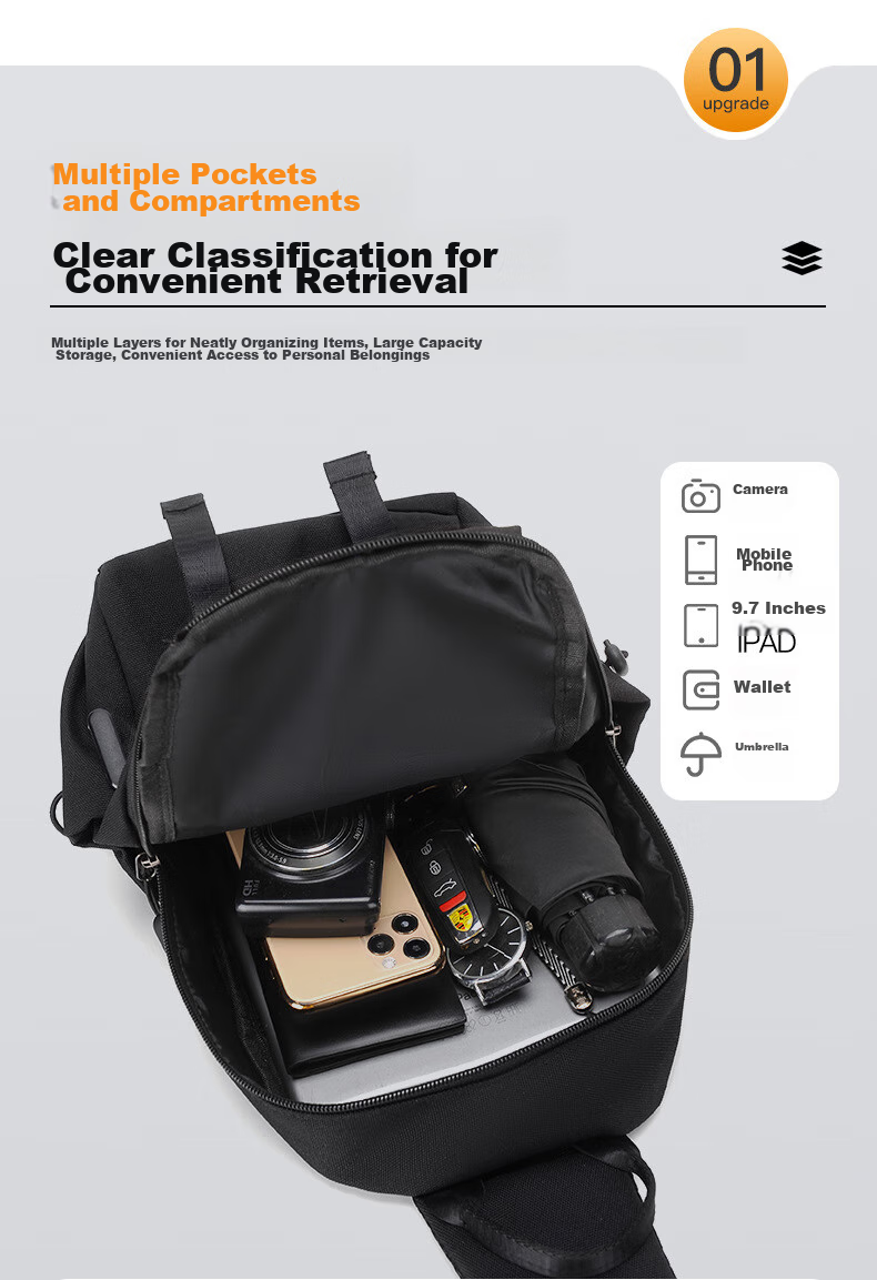 JEVI Casual Men's Chest Bag, Simple Shoulder Crossbody Bag, Multifunctional Trendy Messenger Bag, Small Pouch, Fashionable Male Bag 6