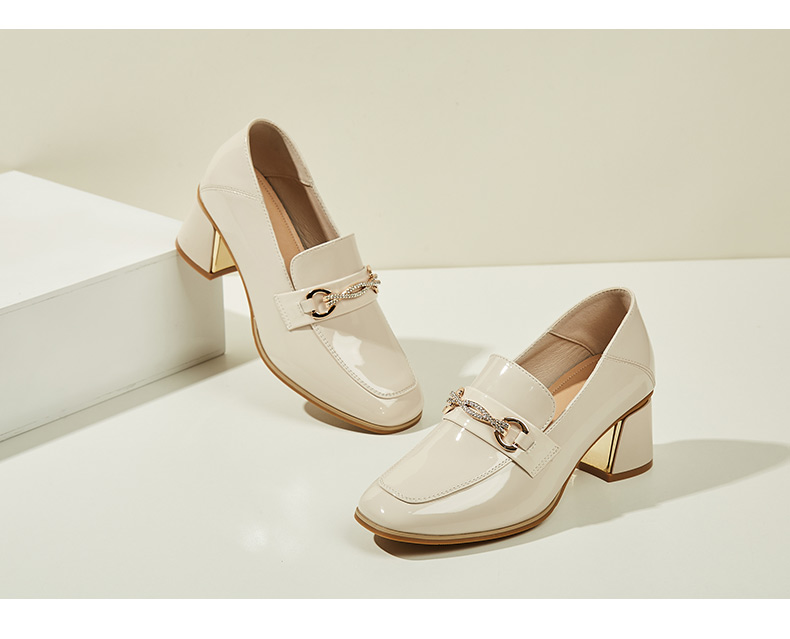 DAPHNE Professional Women's Single Shoes with Thick High Heels, Comfortable Round Toe, Height-Increasing, Two-Way Wear Loafers Women's Shoes 4622404006 Beige 37 23