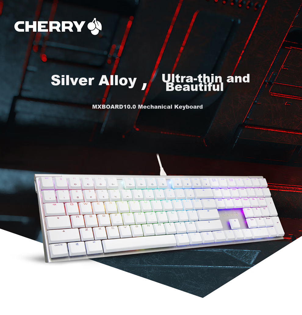 CHERRY MX10.0 Wired Keyboard, Gaming Keyboard with RGB Lighting Effects, Ultra-Thin Body, Office Keyboard, Alloy Shell, White, MX LP Switches 1
