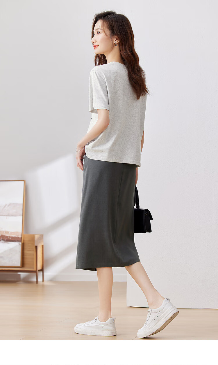 Sentubila Stylish Asymmetric Slit Midi Skirt, Urban Commuter Irregular High-Waisted Pencil Skirt, Gray, S 23