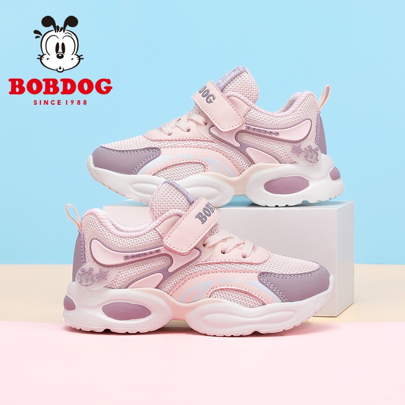 Детские кроссовки Bobdog, для девочек, сетчатые, весна-осень, дышащие, розовые/фиолетовые, размер 30
