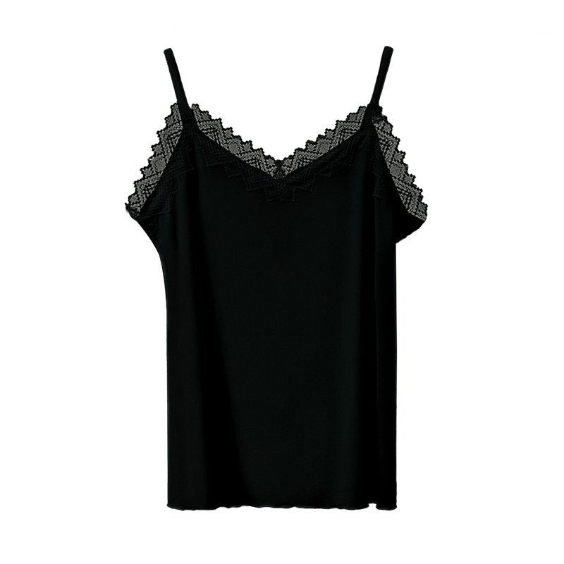 Hodo Modal Lace V-Neck Camisole, Lightweight And Delicate, Slimming And Versatile Base Layer, Seductive Black, Size 170