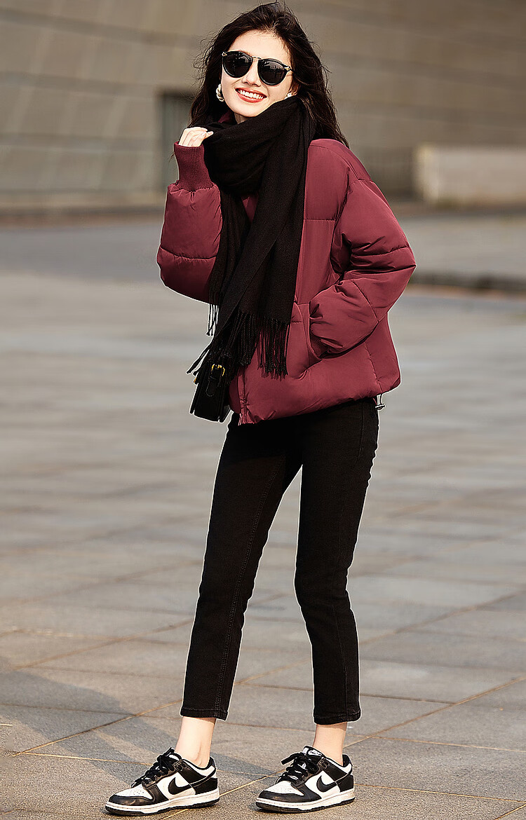 Fluffy Small Bread Winter Lightweight Warm Stand Collar Two-Way Wearing Cotton Jacket with Drawstring Short Women's Cotton Coat 8