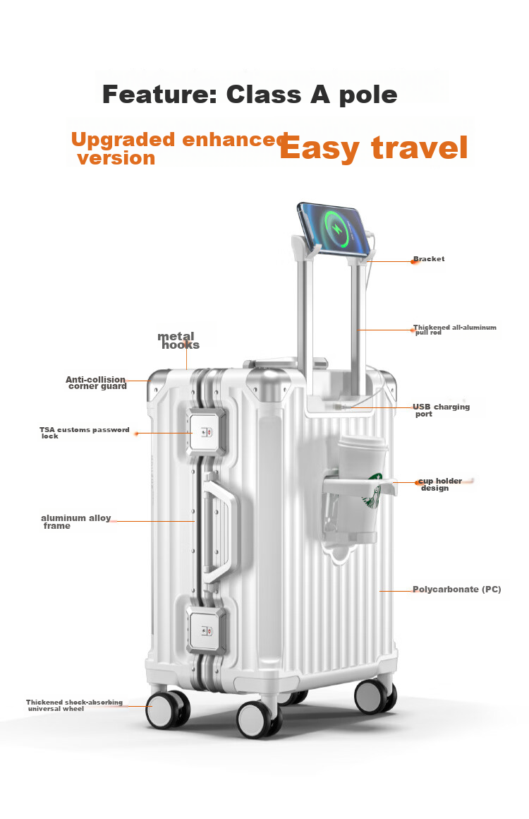 DTA Multifunctional Luggage for Women And Men, Spinner Wheels, Aluminum Frame Carry-On Suitcase, Travel Leather Case, Ivory White, 20 Inches 5