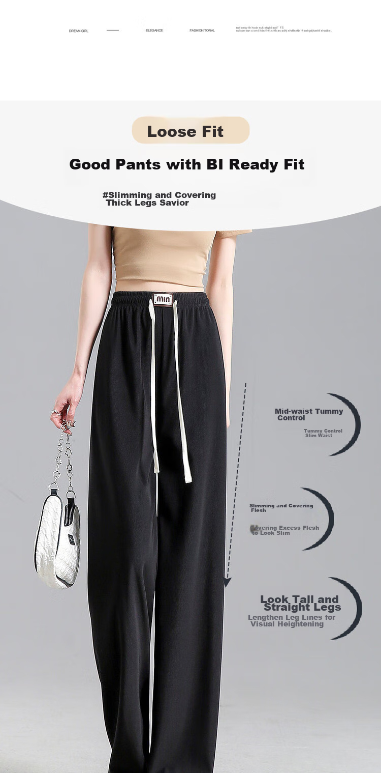 Dme [Refined Light Urban Draping Pants] Spring And Autumn Lightweight Elastic Waist Long Pants for Women, Casual Trousers 4