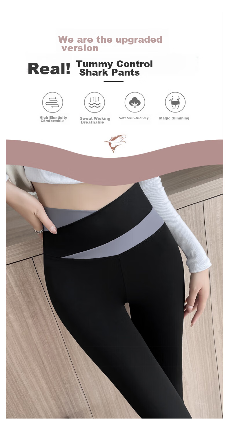 LangSha Shark Leggings for Outer Wear, Butt-Lifting Yoga High-Waisted Tummy Control Slimming Sports Plus Size Women's Thin Pants Base Layer 3